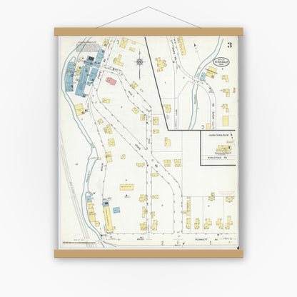 Old map wall art mockup — magnetic wood frame on white wall — Sanborn Fire Insurance Map from Hinsdale, Berkshire County, Massachusetts (1911), Sheet #0003