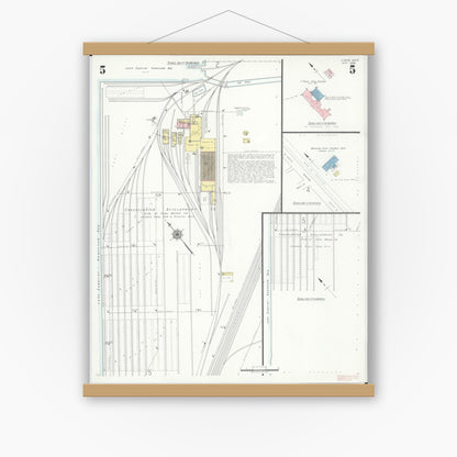 Old map wall art mockup — magnetic wood frame on white wall — Sanborn Fire Insurance Map from L'Anse, Baraga County, Michigan (1938), Sheet #0005