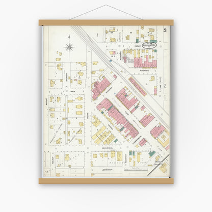 Old map wall art mockup — magnetic wood frame on white wall — Sanborn Fire Insurance Map from Pleasant Hill, Cass County, Missouri (1906), Sheet #0003
