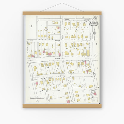 Old map wall art mockup — magnetic wood frame on white wall — Sanborn Fire Insurance Map from Edwardsville, Madison County, Illinois (1921), Sheet #0005