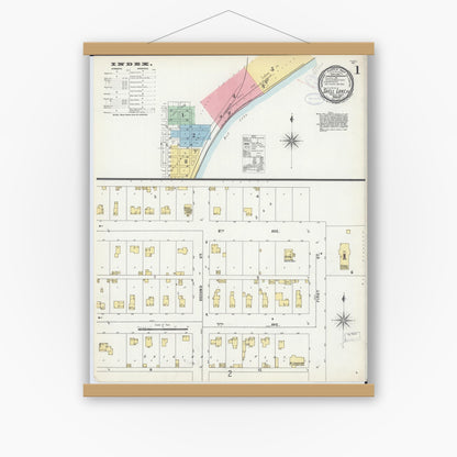 Old map wall art mockup — magnetic wood frame on white wall — Sanborn Fire Insurance Map from Shell Lake, Washburn County, Wisconsin (1898) - Complete Map Set
