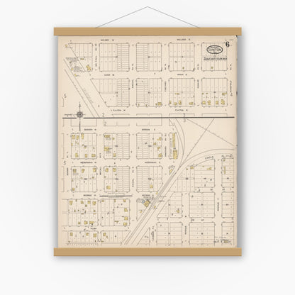 Old map wall art mockup — magnetic wood frame on white wall — Sanborn Fire Insurance Map from Sinton, San Patricio County, Texas (1922), Sheet #0006