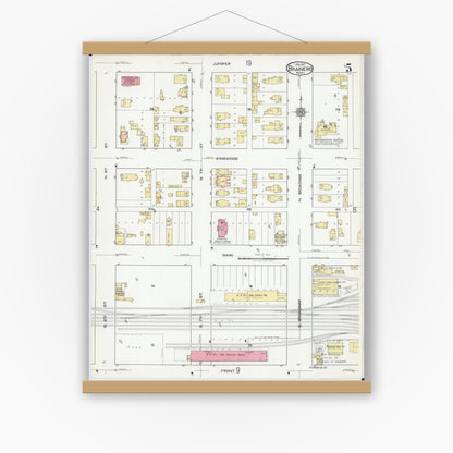 Old map wall art mockup — magnetic wood frame on white wall — Sanborn Fire Insurance Map from Brainerd, Crow Wing County, Minnesota (1917), Sheet #0005