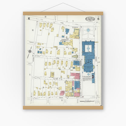 Old map wall art mockup — magnetic wood frame on white wall — Sanborn Fire Insurance Map from Saint Augustine, Saint John's County, Florida (1924), Sheet #0006