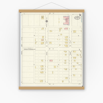 Old map wall art mockup — magnetic wood frame on white wall — Sanborn Fire Insurance Map from Zion, Lake County, Illinois (1911), Sheet #0006