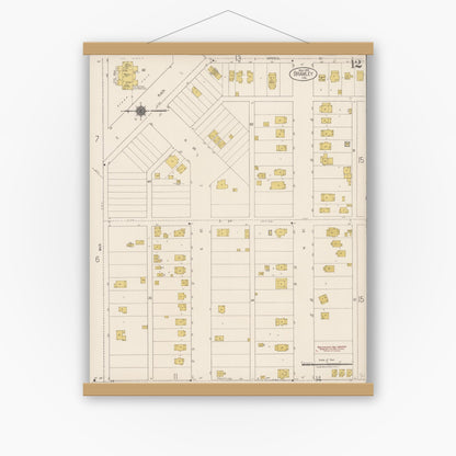 Old map wall art mockup — magnetic wood frame on white wall — Sanborn Fire Insurance Map from Brawley, Imperial County, California (1922), Sheet #0012