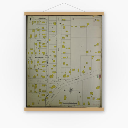 Old map wall art mockup — magnetic wood frame on white wall — Sanborn Fire Insurance Map from Jackson, Jackson County, Michigan (1907) - Complete Map Set