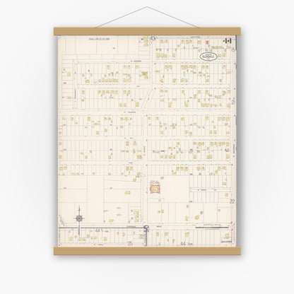 Old map wall art mockup — magnetic wood frame on white wall — Sanborn Fire Insurance Map from Glendale, Los Angeles County, California (1919), Sheet #0044