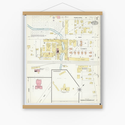 Old map wall art mockup — magnetic wood frame on white wall — Sanborn Fire Insurance Map from Dowagiac, Cass County, Michigan (1908), Sheet #0007