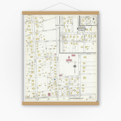 Old map wall art mockup — magnetic wood frame on white wall — Sanborn Fire Insurance Map from Nacogdoches, Nacogdoches County, Texas (1921), Sheet #0008