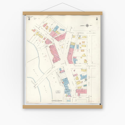 Old map wall art mockup — magnetic wood frame on white wall — Sanborn Fire Insurance Map from Dundee, Monroe County, Michigan (1949), Sheet #0002