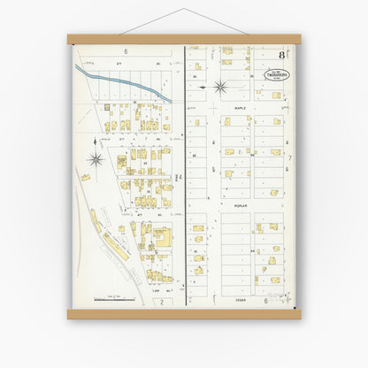 Old map wall art mockup — magnetic wood frame on white wall — Sanborn Fire Insurance Map from Two Harbors, Lake County, Minnesota (1907), Sheet #0008