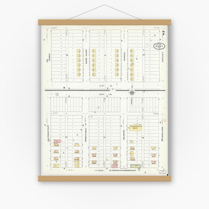 Old map wall art mockup — magnetic wood frame on white wall — Sanborn Fire Insurance Map from Gary, Lake County, Indiana (1911), Sheet #0007