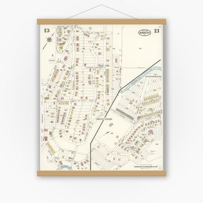 Old map wall art mockup — magnetic wood frame on white wall — Sanborn Fire Insurance Map from Ambridge, Beaver County, Pennsylvania (1923), Sheet #0013
