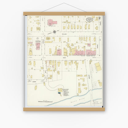 Old map wall art mockup — magnetic wood frame on white wall — Sanborn Fire Insurance Map from Huron, Erie County, Ohio (1910), Sheet #0002