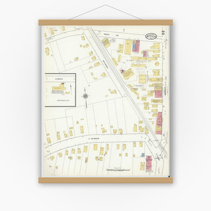 Old map wall art mockup — magnetic wood frame on white wall — Sanborn Fire Insurance Map from Attica, Wyoming County, New York (1917), Sheet #0002