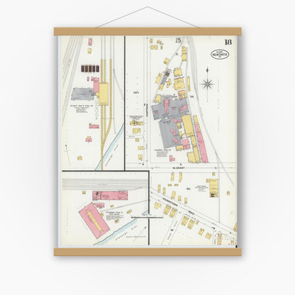 Old map wall art mockup — magnetic wood frame on white wall — Sanborn Fire Insurance Map from New Castle, Lawrence County, Pennsylvania (1899), Sheet #0018