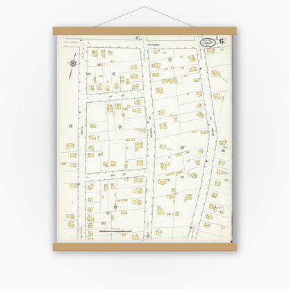 Old map wall art mockup — magnetic wood frame on white wall — Sanborn Fire Insurance Map from Islip, Suffolk County, New York (1916), Sheet #0006