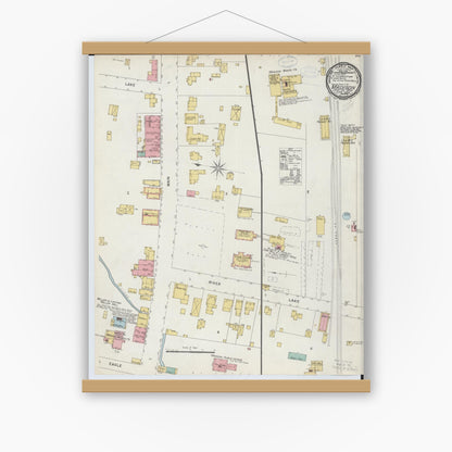 Old map wall art mockup — magnetic wood frame on white wall — Sanborn Fire Insurance Map from Madison, Lake County, Ohio (1898), Sheet #0001
