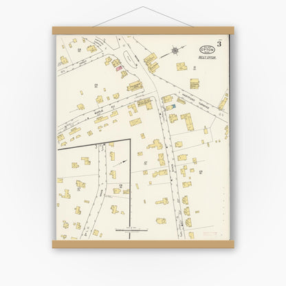Old map wall art mockup — magnetic wood frame on white wall — Sanborn Fire Insurance Map from Upton, Worcester County, Massachusetts (1922), Sheet #0003