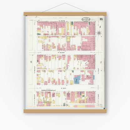 Old map wall art mockup — magnetic wood frame on white wall — Sanborn Fire Insurance Map from Chillicothe, Ross County, Ohio (1909), Sheet #0016
