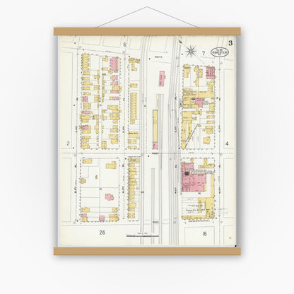 Old map wall art mockup — magnetic wood frame on white wall — Sanborn Fire Insurance Map from Homestead, Allegheny County, Pennsylvania (1907), Sheet #0003
