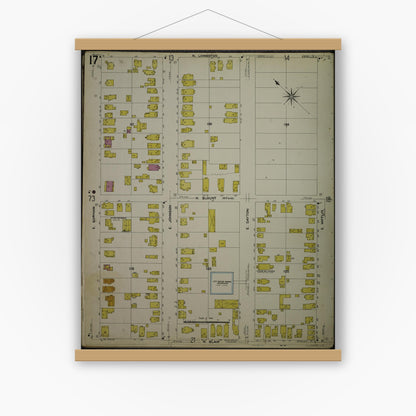 Old map wall art mockup — magnetic wood frame on white wall — Sanborn Fire Insurance Map from Madison, Dane County, Wisconsin (1908), Sheet #0017