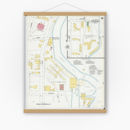 Old map wall art mockup — magnetic wood frame on white wall — Sanborn Fire Insurance Map from Cheboygan, Cheboygan County, Michigan (1900), Sheet #0008