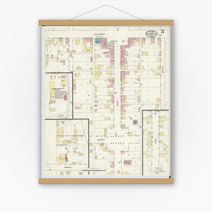 Old map wall art mockup — magnetic wood frame on white wall — Sanborn Fire Insurance Map from Somerset, Perry County, Ohio (1913), Sheet #0003