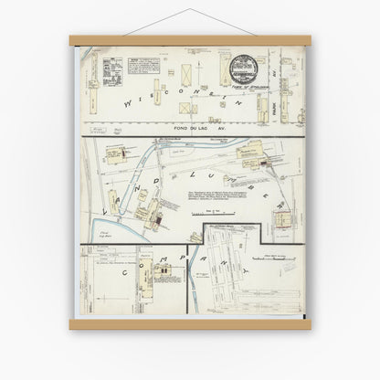 Old map wall art mockup — magnetic wood frame on white wall — Sanborn Fire Insurance Map from Hermansville, Menominee County, Michigan (1884), Sheet #0001