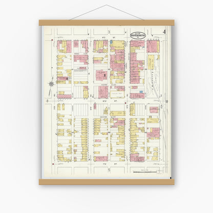 Old map wall art mockup — magnetic wood frame on white wall — Sanborn Fire Insurance Map from New Kensington, Westmoreland County, Pennsylvania (1915), Sheet #0004