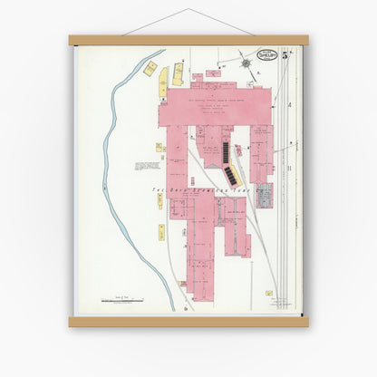 Old map wall art mockup — magnetic wood frame on white wall — Sanborn Fire Insurance Map from Shelby, Richland County, Ohio (1919), Sheet #0005