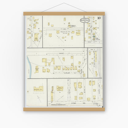 Old map wall art mockup — magnetic wood frame on white wall — Sanborn Fire Insurance Map from Marblehead, Essex County, Massachusetts (1896), Sheet #0010