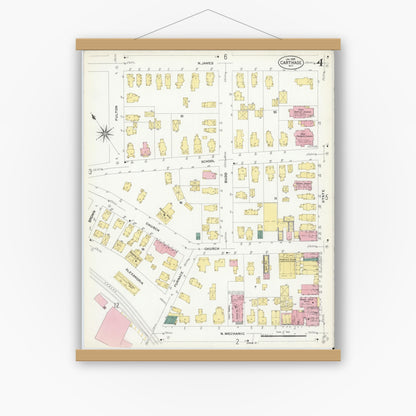 Old map wall art mockup — magnetic wood frame on white wall — Sanborn Fire Insurance Map from Carthage, Jefferson County, New York (1908), Sheet #0004