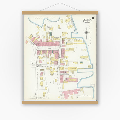 Old map wall art mockup — magnetic wood frame on white wall — Sanborn Fire Insurance Map from Coxsackie, Greene County, New York (1909), Sheet #0003