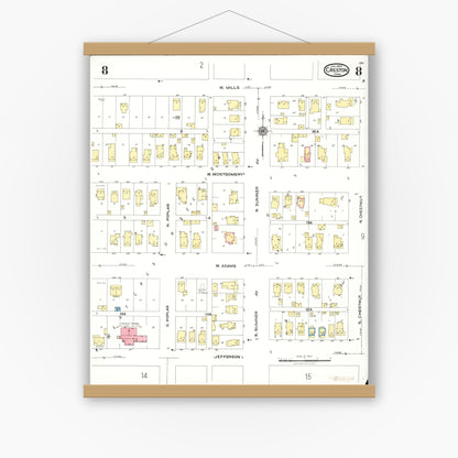 Old map wall art mockup — magnetic wood frame on white wall — Sanborn Fire Insurance Map from Creston, Union County, Iowa (1923), Sheet #0008