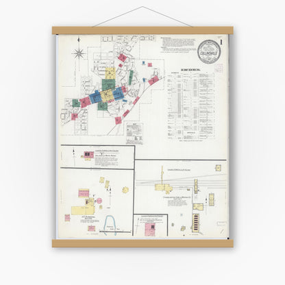 Old map wall art mockup — magnetic wood frame on white wall — Sanborn Fire Insurance Map from Collinsville, Madison County, Illinois (1907), Sheet #0001