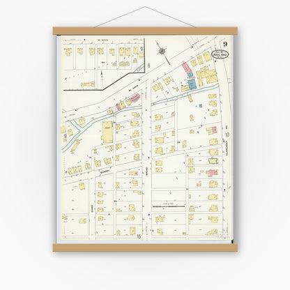 Old map wall art mockup — magnetic wood frame on white wall — Sanborn Fire Insurance Map from Ashland, Ashland County, Ohio (1911), Sheet #0009