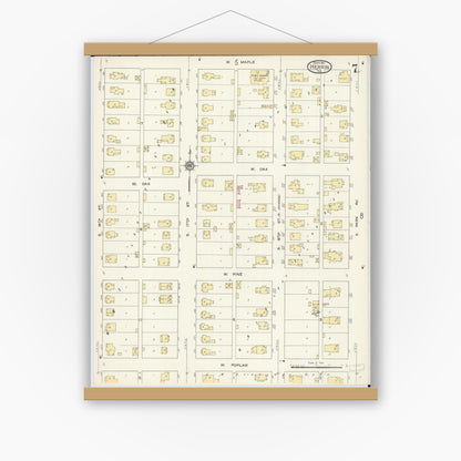 Old map wall art mockup — magnetic wood frame on white wall — Sanborn Fire Insurance Map from Herrin, Williamson County, Illinois (1913), Sheet #0007
