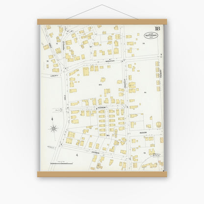 Old map wall art mockup — magnetic wood frame on white wall — Sanborn Fire Insurance Map from North Adams, Berkshire County, Massachusetts (1901), Sheet #0018