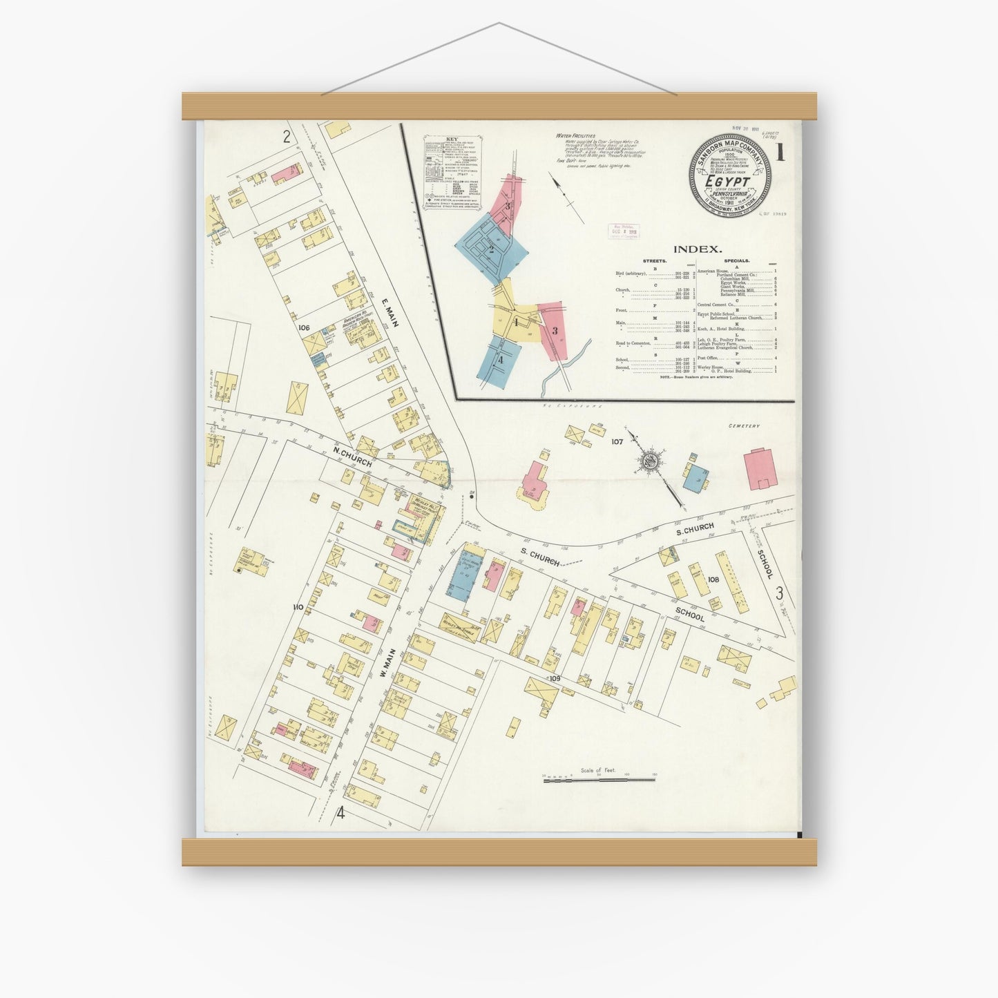 Old map wall art mockup — magnetic wood frame on white wall — Sanborn Fire Insurance Map from Egypt, Lehigh County, Pennsylvania (1911) - Complete Map Set