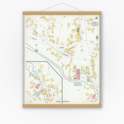Old map wall art mockup — magnetic wood frame on white wall — Sanborn Fire Insurance Map from Athol, Worcester County, Massachusetts (1900), Sheet #0008