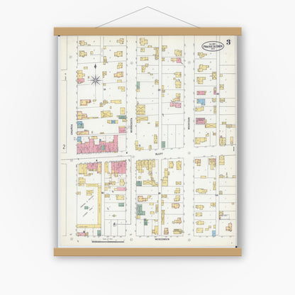 Old map wall art mockup — magnetic wood frame on white wall — Sanborn Fire Insurance Map from Prairie du Chien, Crawford County, Wisconsin (1899), Sheet #0003