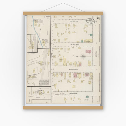 Old map wall art mockup — magnetic wood frame on white wall — Sanborn Fire Insurance Map from Cassopolis, Cass County, Michigan (1884), Sheet #0002