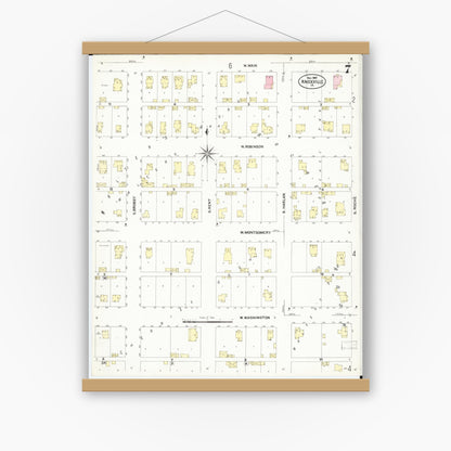 Old map wall art mockup — magnetic wood frame on white wall — Sanborn Fire Insurance Map from Knoxville, Marion County, Iowa (1907), Sheet #0007