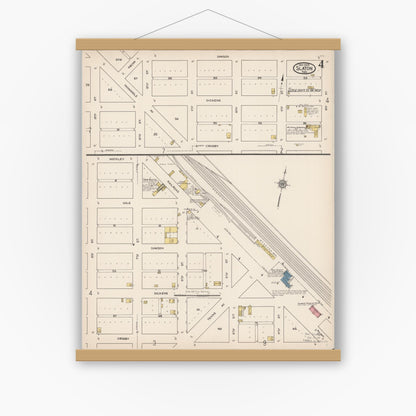 Old map wall art mockup — magnetic wood frame on white wall — Sanborn Fire Insurance Map from Slaton, Lubbock County, Texas (1922), Sheet #0004