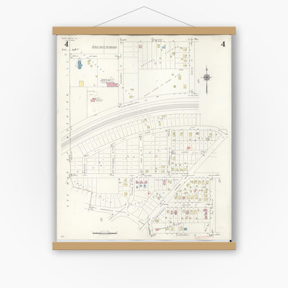 Old map wall art mockup — magnetic wood frame on white wall — Sanborn Fire Insurance Map from Glen Ellyn, Du Page County, Illinois (1946), Sheet #0004