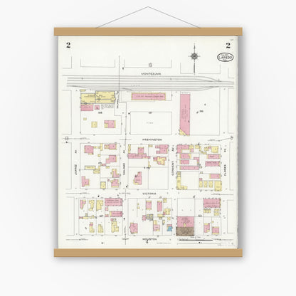 Old map wall art mockup — magnetic wood frame on white wall — Sanborn Fire Insurance Map from Laredo, Webb County, Texas (1925), Sheet #0002