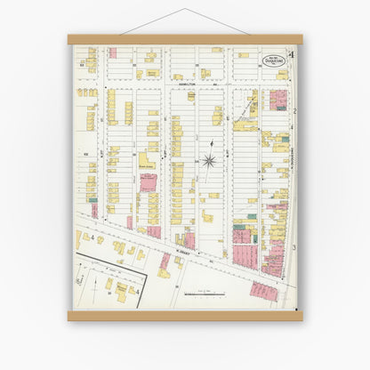 Old map wall art mockup — magnetic wood frame on white wall — Sanborn Fire Insurance Map from Duquesne, Allegheny County, Pennsylvania (1901), Sheet #0004