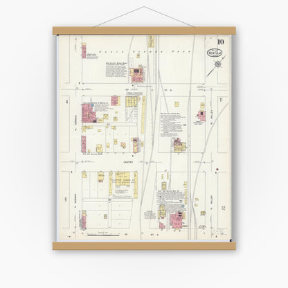 Old map wall art mockup — magnetic wood frame on white wall — Sanborn Fire Insurance Map from New Ulm, Brown County, Minnesota (1913), Sheet #0010